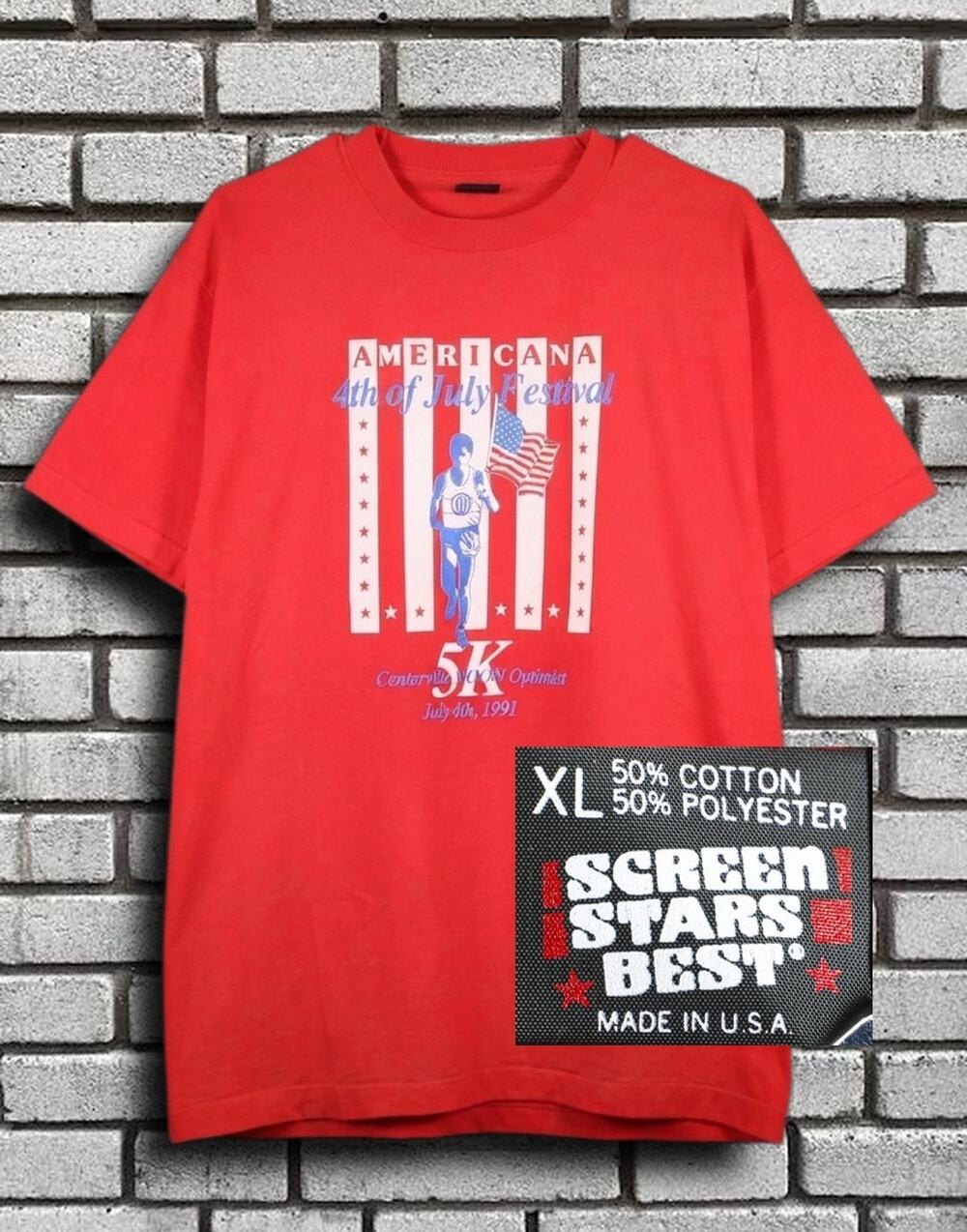 Vintage 1991 Americana 4th of July Festival 5K T-Shirt XL Screen Stars Best USA